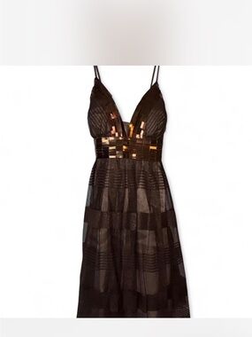 Brown Evening Dress with Gold Sequin Waistband